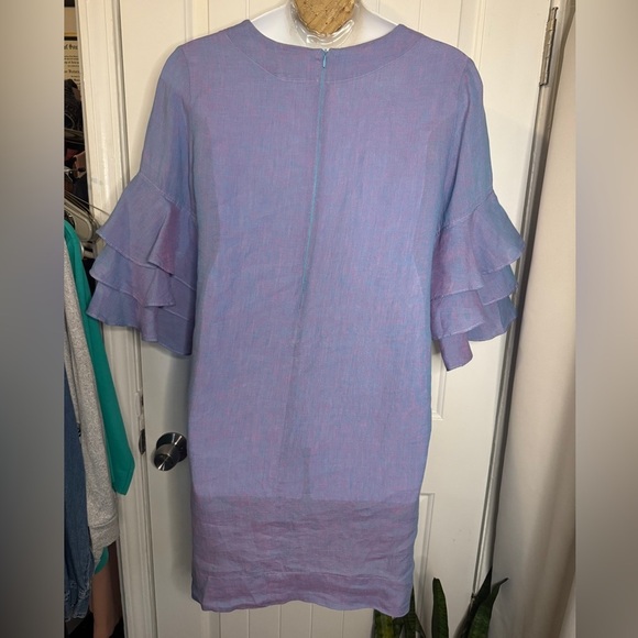 Finley Blue Linen Ruffle Sleeve Shift Dress Size Large - Picture 3 of 7
